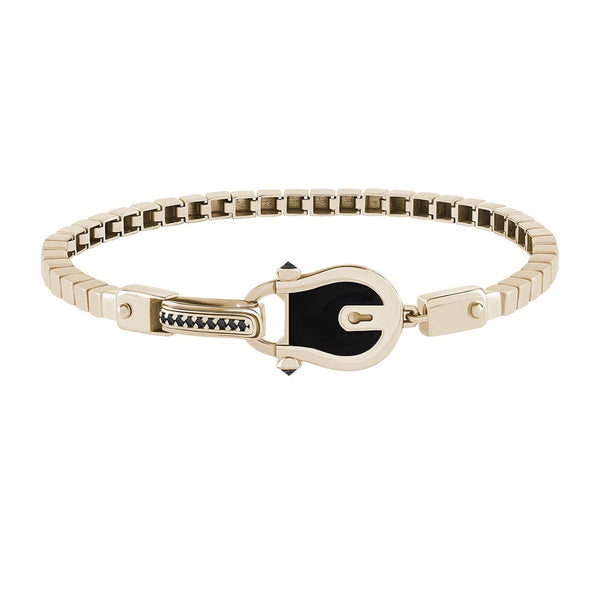 Iconic Enamel Lock Chain Bracelet in Solid Yellow Gold - Black Diamond