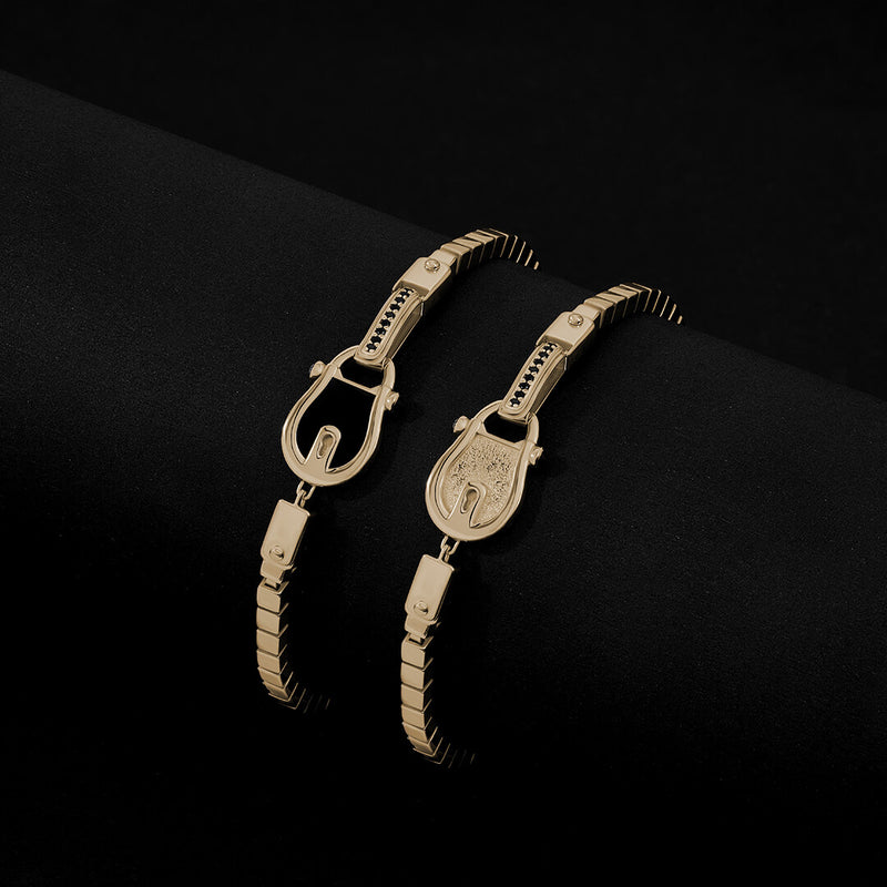 Iconic Enamel Lock and Lock Chain Bracelets in Solid Yellow Gold
