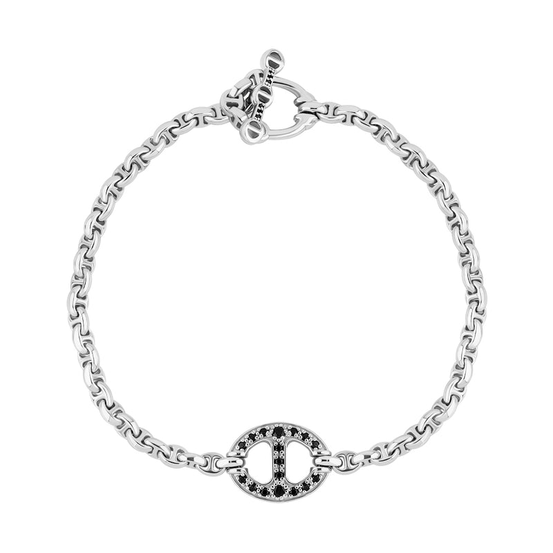 Men's Paved Charm Mariner Chain Bracelet in Solid White Gold