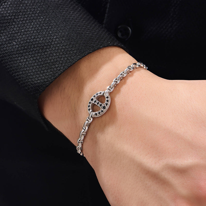 Atolyestone Men's Iconic Design Mariner Chain Bracelet in Solid White Gold