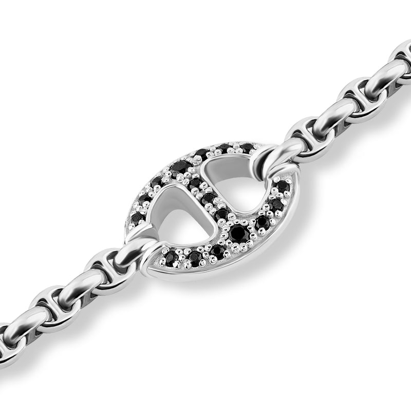 Men's Paved Charm Mariner Chain Bracelet in 925 Sterling Silver