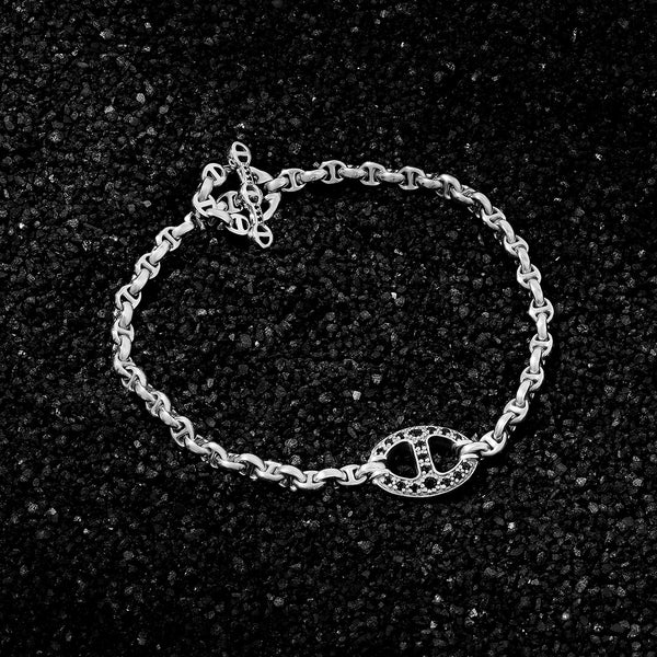 925 Solid Silver Paved Charm Mariner Chain Bracelet