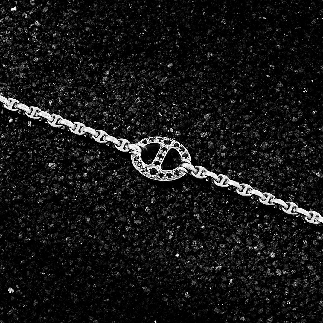 Men's Paved Charm Mariner Chain Bracelet in 925 Solid Silver
