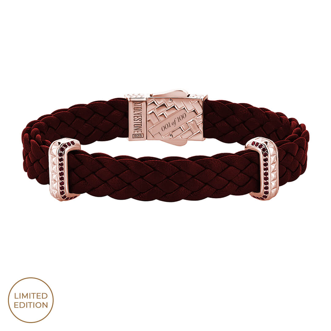 Men's 0.40ct Ruby Elements Red Leather Bracelet