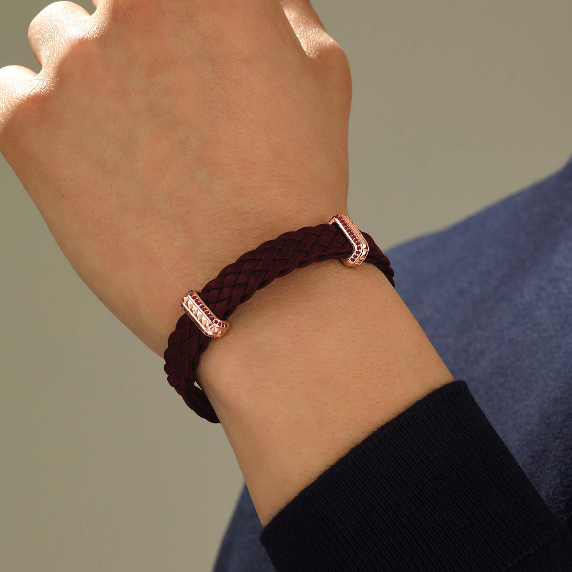 Limited Edition Designer Leather Bracelet - Red Leather & Ruby 