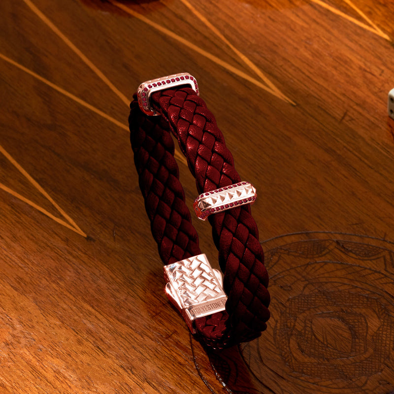 Men's Iconic Elements Leather Bracelet - Red Leather & Ruby 