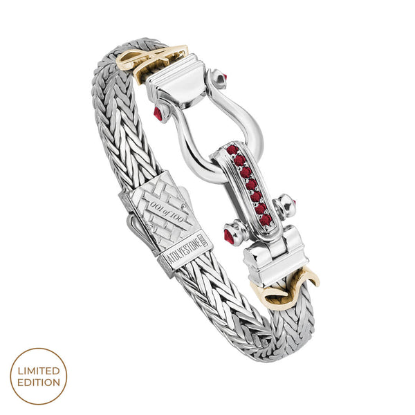 Atolyestone Limited Edition Iconic Ruby Statement Woven Bangle in 925 Sterling Silver and 14K Solid Gold
