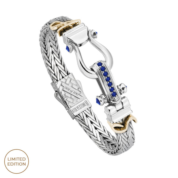 Iconic Sapphire Statement Woven Bangle with 925 Sterling Silver and 14K Solid Gold