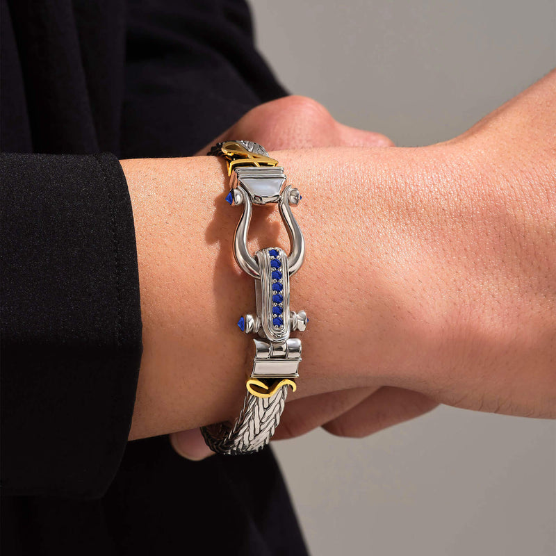 Men's Iconic Sapphire Statement Woven Bangle with Solid Gold