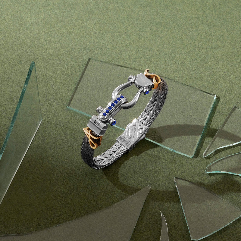 Limited Edition Iconic Sapphire Statement Woven Bangle with 14K Yellow Solid Gold
