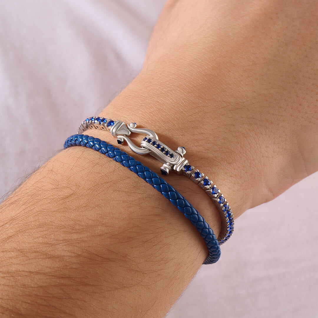 Men's Iconic Tennis & Leather Wrap Bracelet in Real Gold