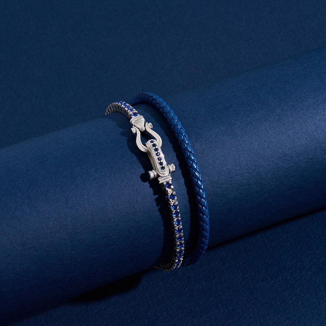Atolyestone Iconic Tennis & Leather Wrap Design Bracelet in 925 Sterling Silver