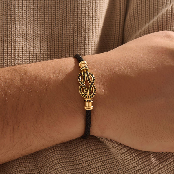 Infinity Leather Bracelet in Solid Gold