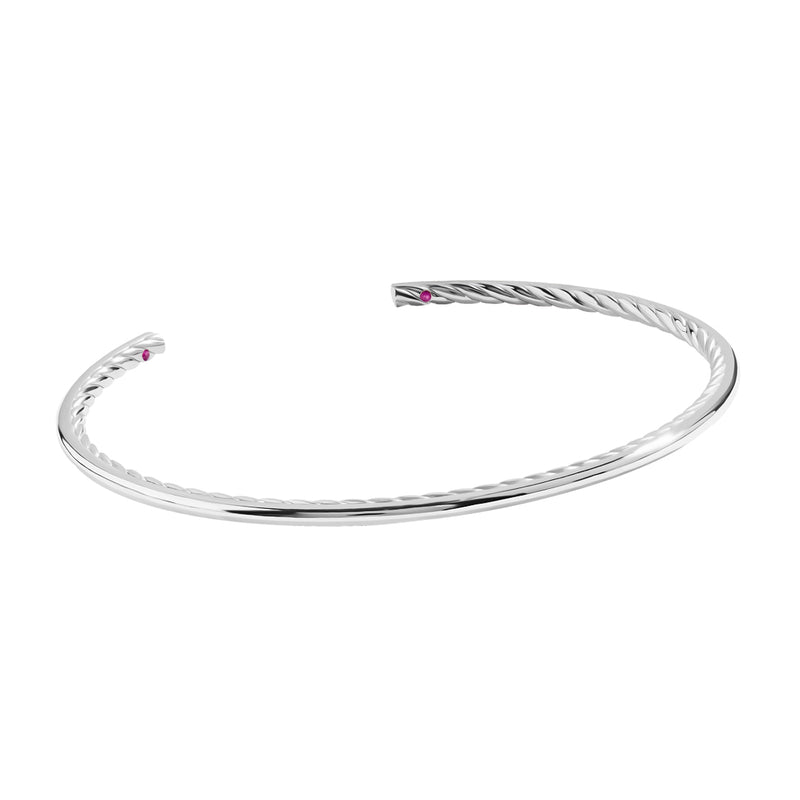 olid White Gold Minimalist Cuff Bracelet with Ruby Details, 2.50mm