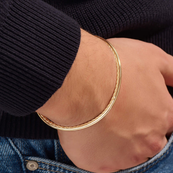 Men's Real Gold Inner Twist Thin Cuff Bracelet