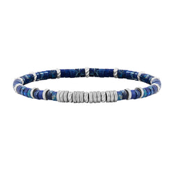 Men's Blue Jasper Heishi Beaded Bracelet - Silver
