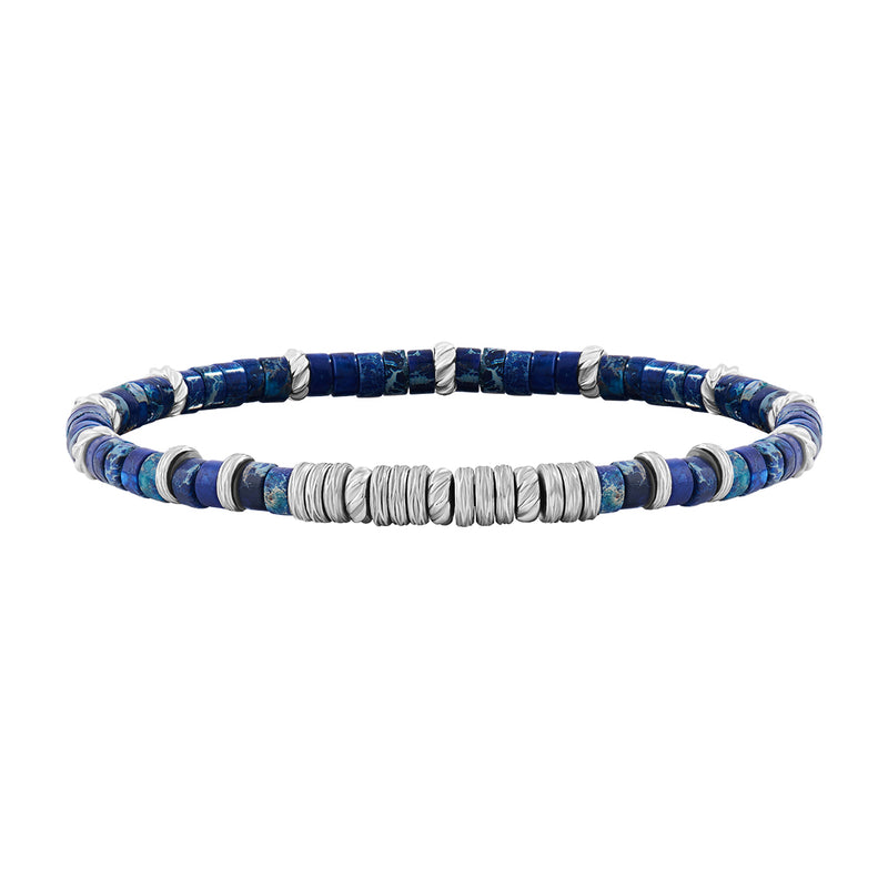 Men's Blue Jasper Heishi Beaded Bracelet - Silver
