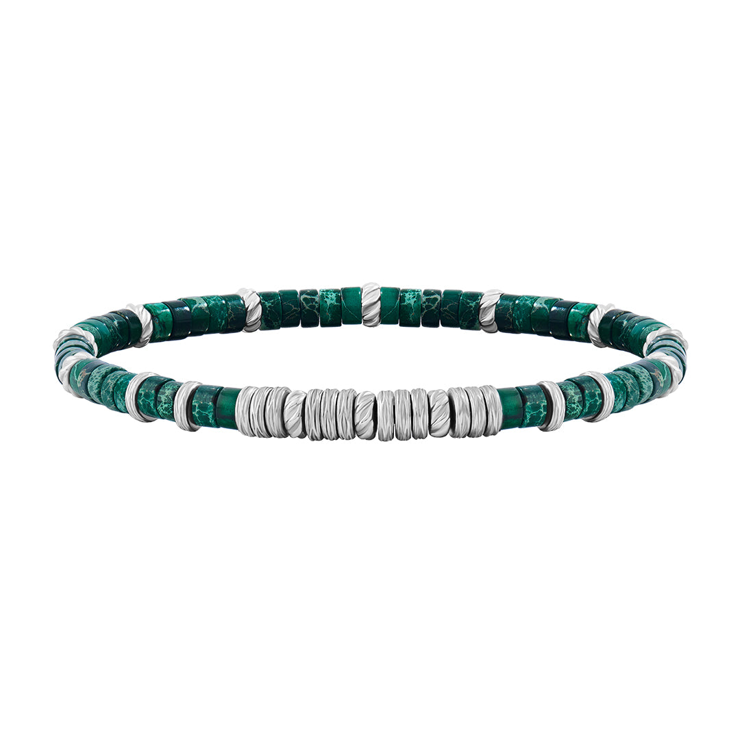 Men's Green Jasper Heishi Beaded Bracelet - Silver