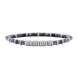 Men's Grey Jasper Heishi Beaded Bracelet - Silver