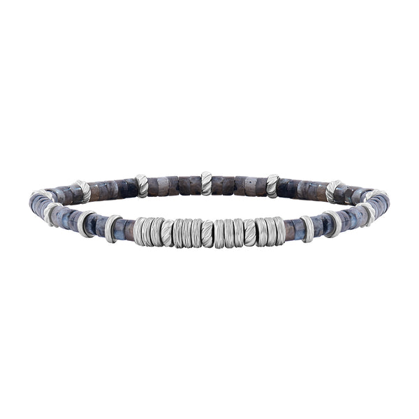 Men's Grey Jasper Heishi Beaded Bracelet - Silver