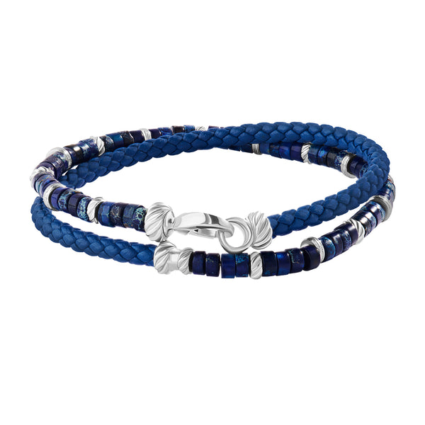 Blue Beads & Leather Bracelet
