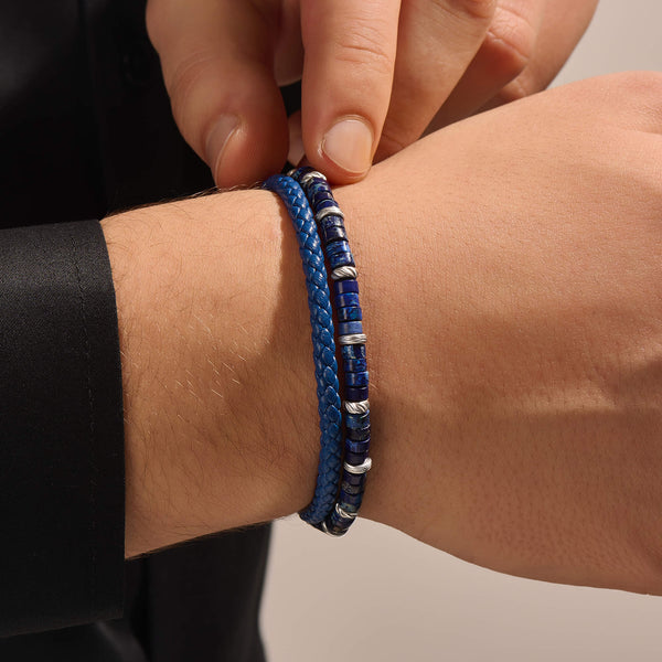 Blue Leather and Jasper Beads Wrap Bracelet