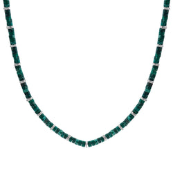 Men's Natural Green Jasper Heishi Beads Necklace with Silver Stoppers