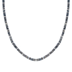 Men's Natural Grey Jasper Heishi Beads Necklace with Silver Stoppers