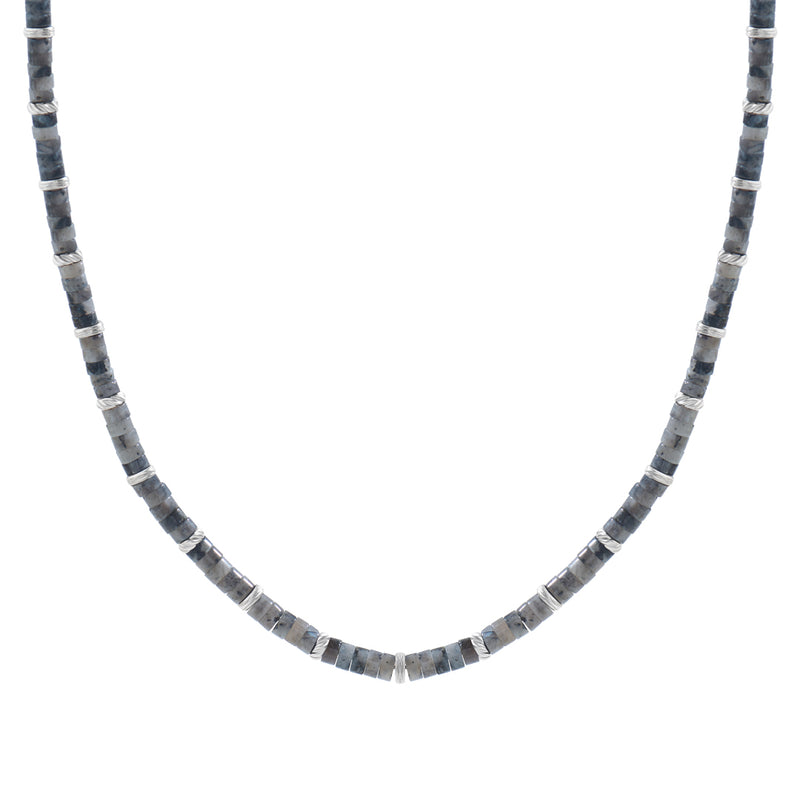 Men's Natural Jasper Heishi Beads Necklace with Silver - Atolyestone