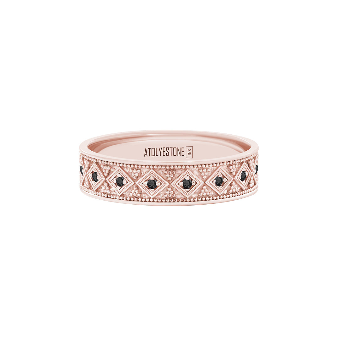 Lattice Band Ring in Solid Rose Gold - Pave Black Diamond