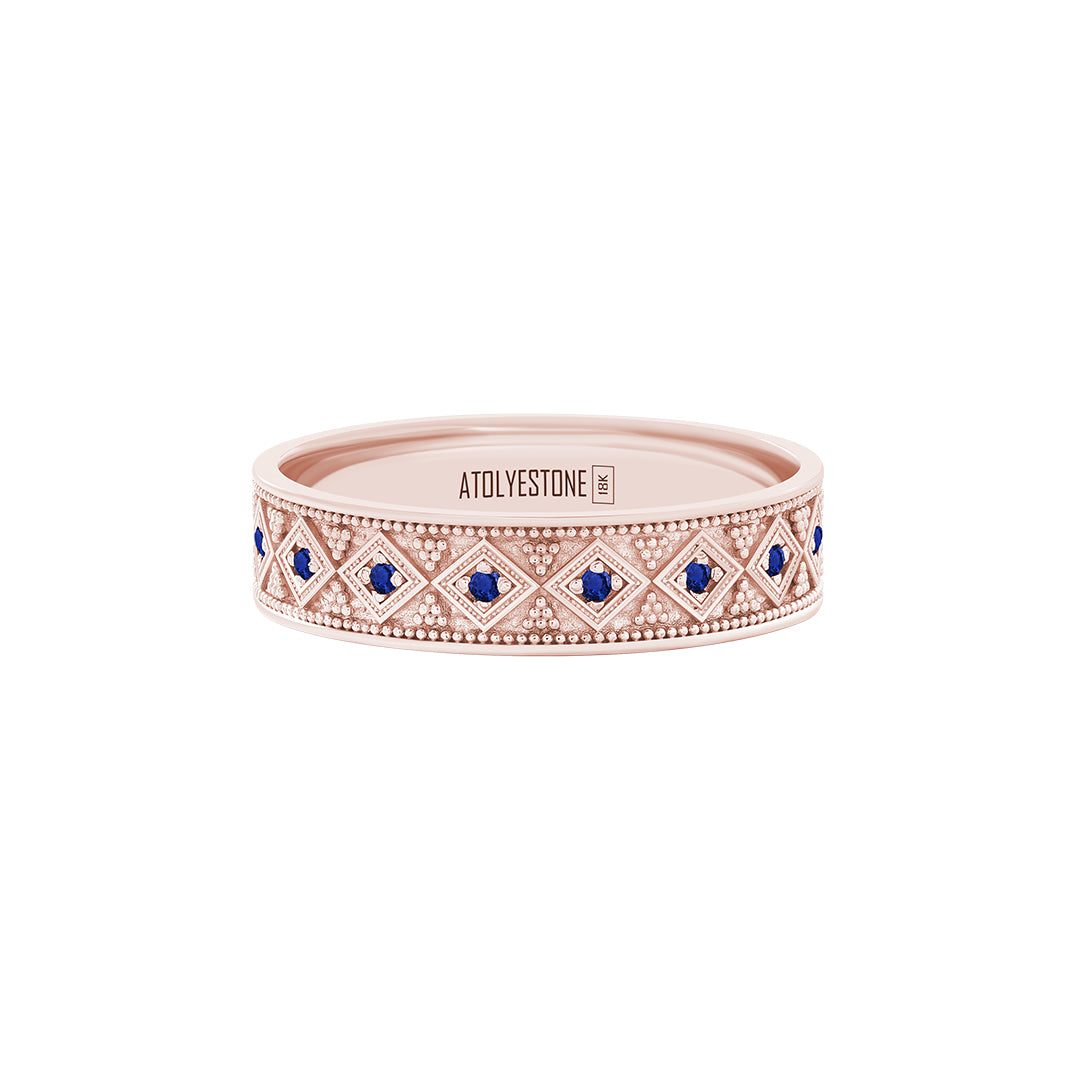 Lattice Band Ring in Solid Rose Gold - Pave Sapphire