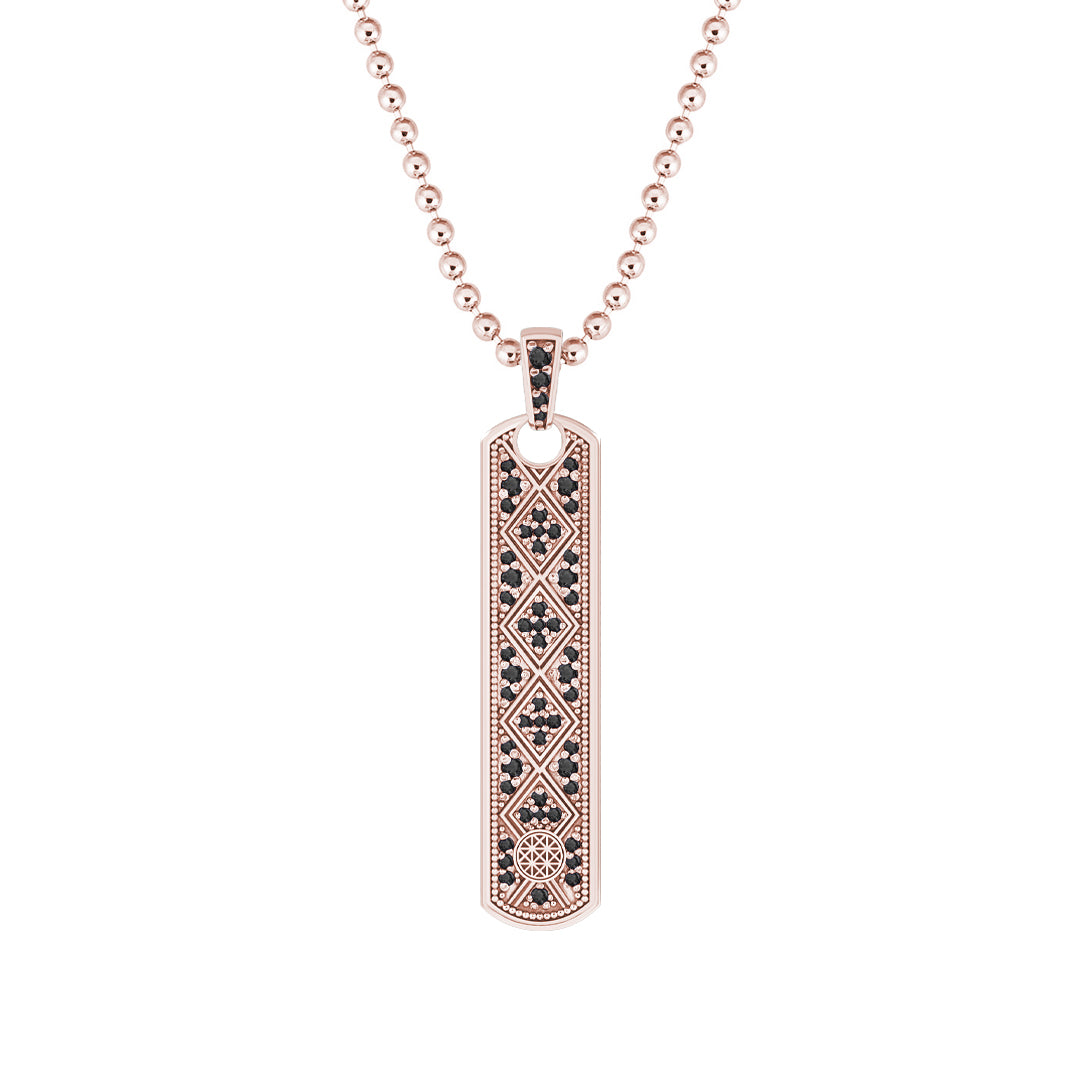 Lattice Samurai Tag Pendant in Solid Rose Gold - Pave Black Diamond