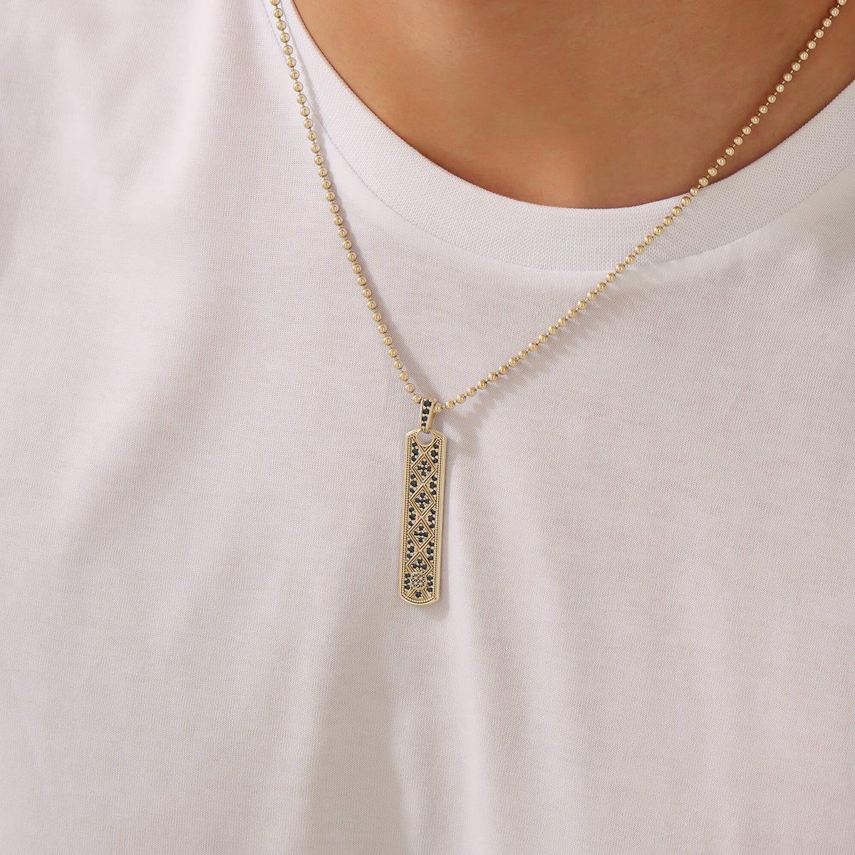 Men's Solid Gold Lattice Samurai Tag Pendant
