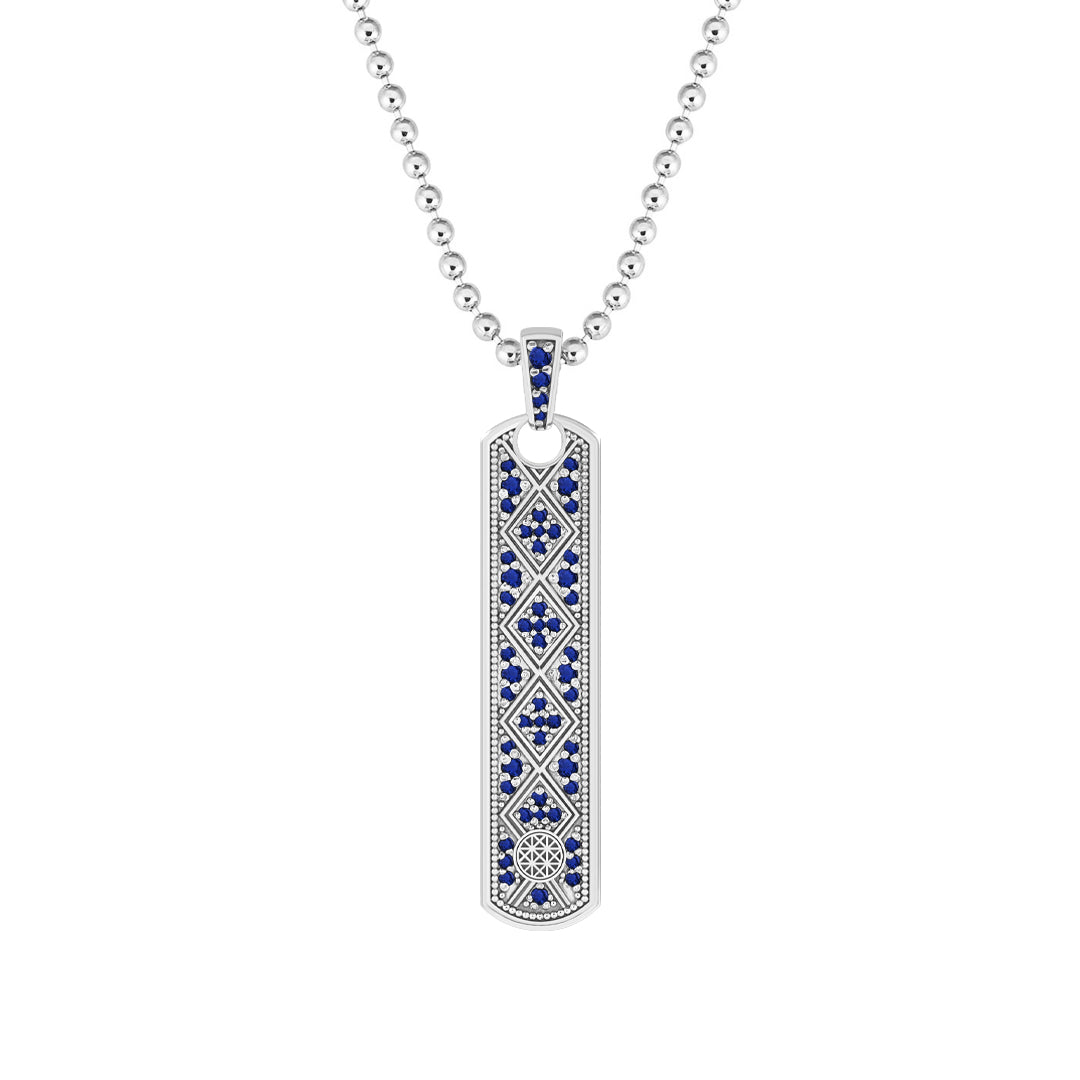 Lattice Samurai Tag Pendant in 925 Solid Silver - Pave Sapphire