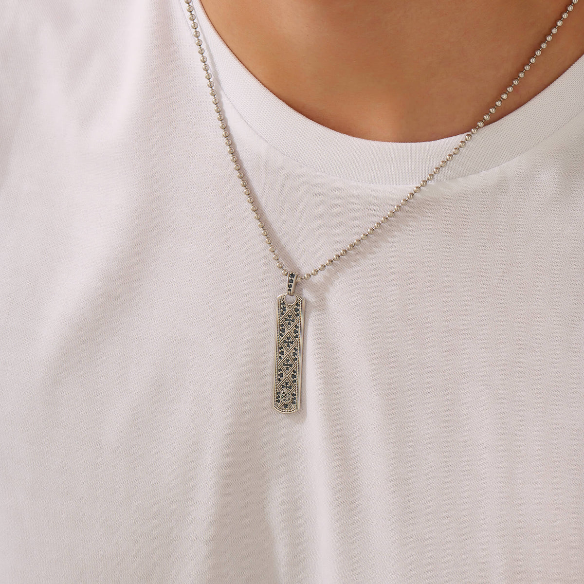 Men's Lattice Pattern Samurai Tag Pendant in 925 Solid Silver
