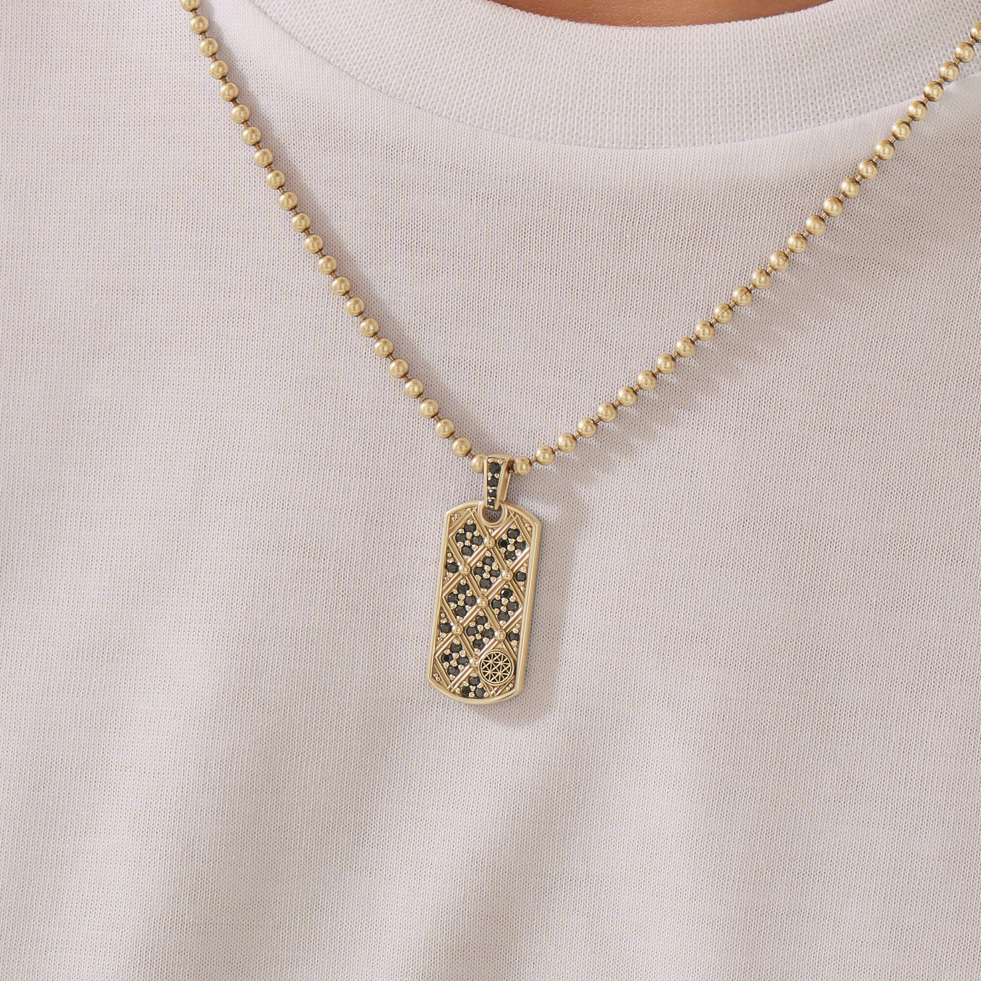 Men's Lattice Tag Pendant in Solid Yellow Gold