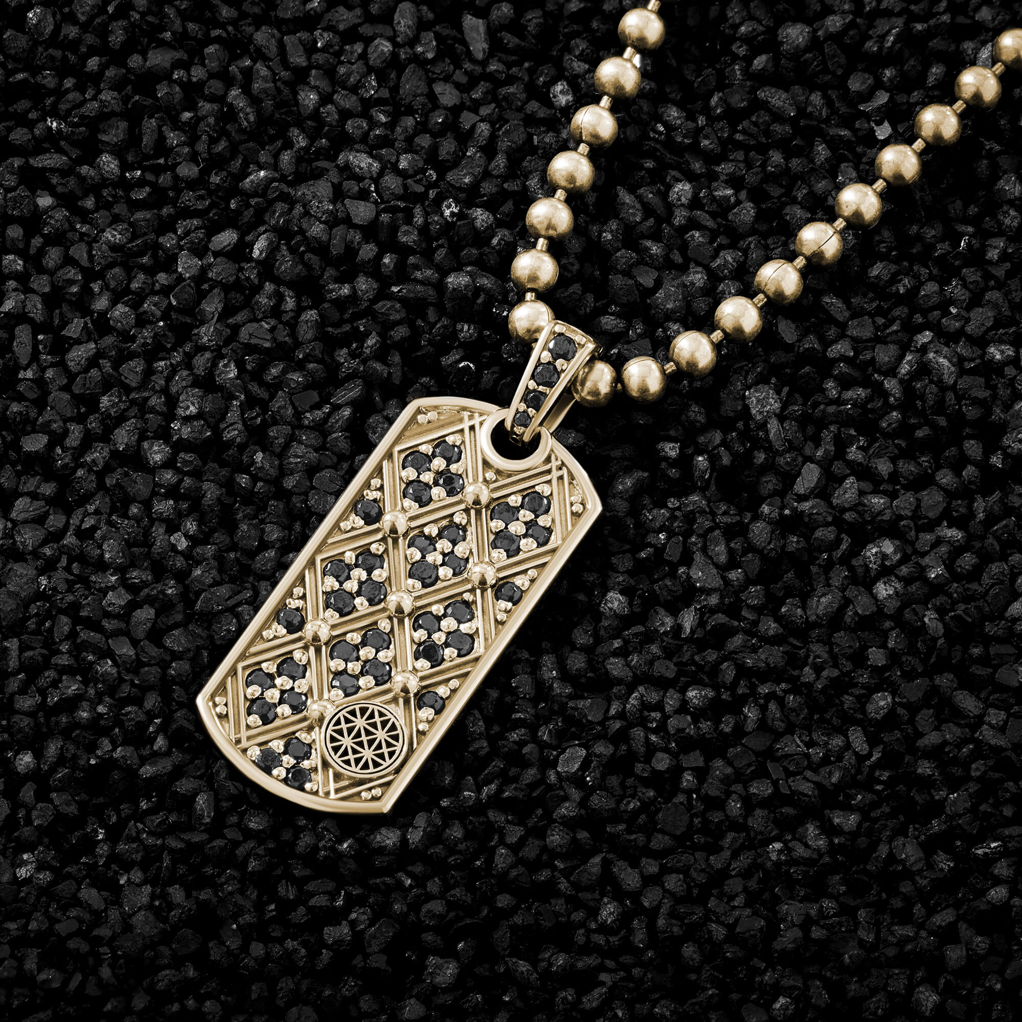 Yellow Solid Gold Lattice Tag Pendant