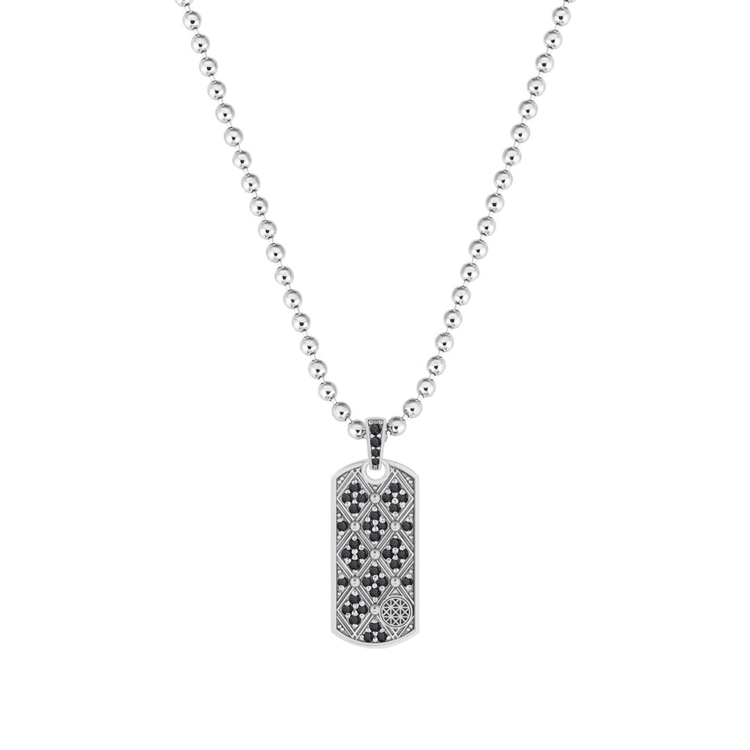 Lattice Tag Pendant in 925 Sterling Silver - Pave Black Diamond