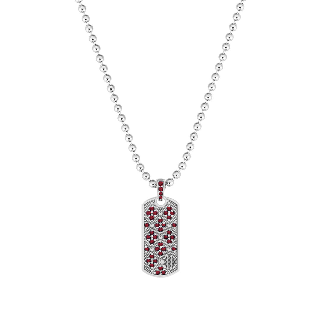 Lattice Tag Pendant in 925 Sterling Silver - Pave Ruby