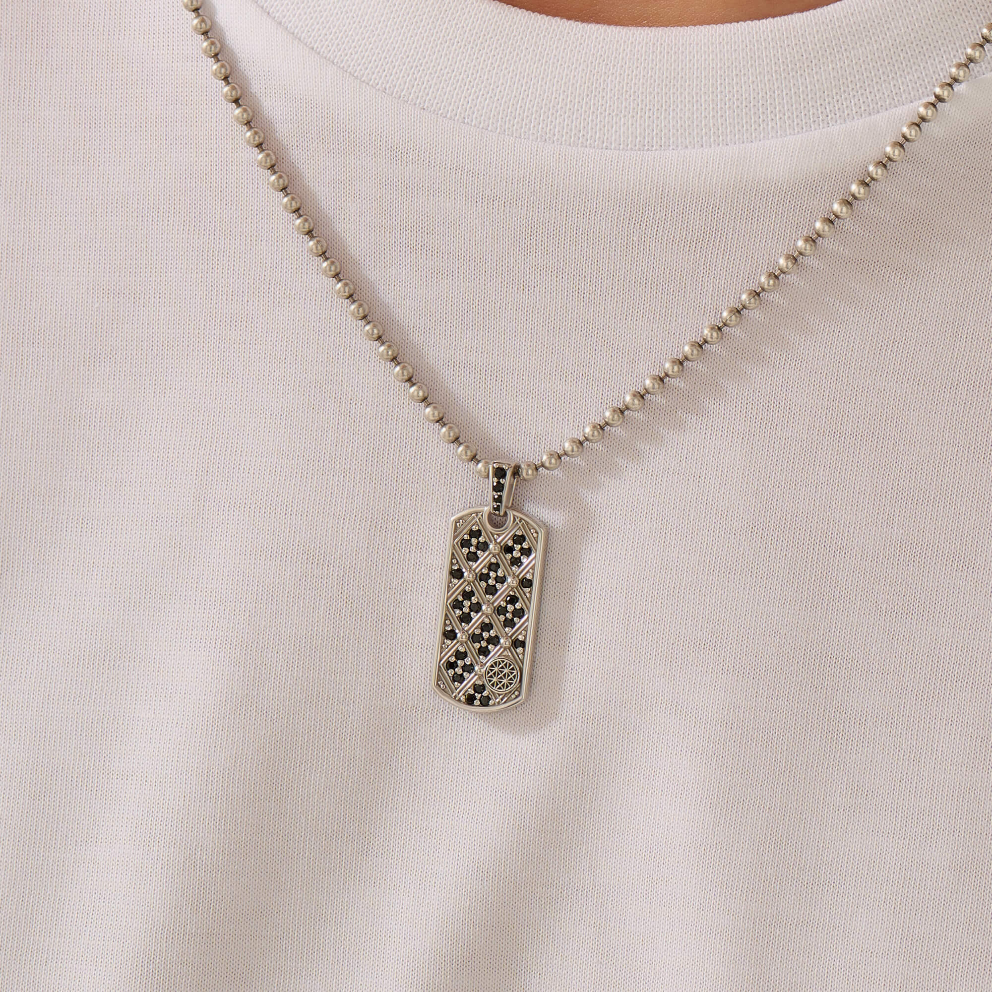 Men's Lattice Tag Pendant in 925 Sterling Silver
