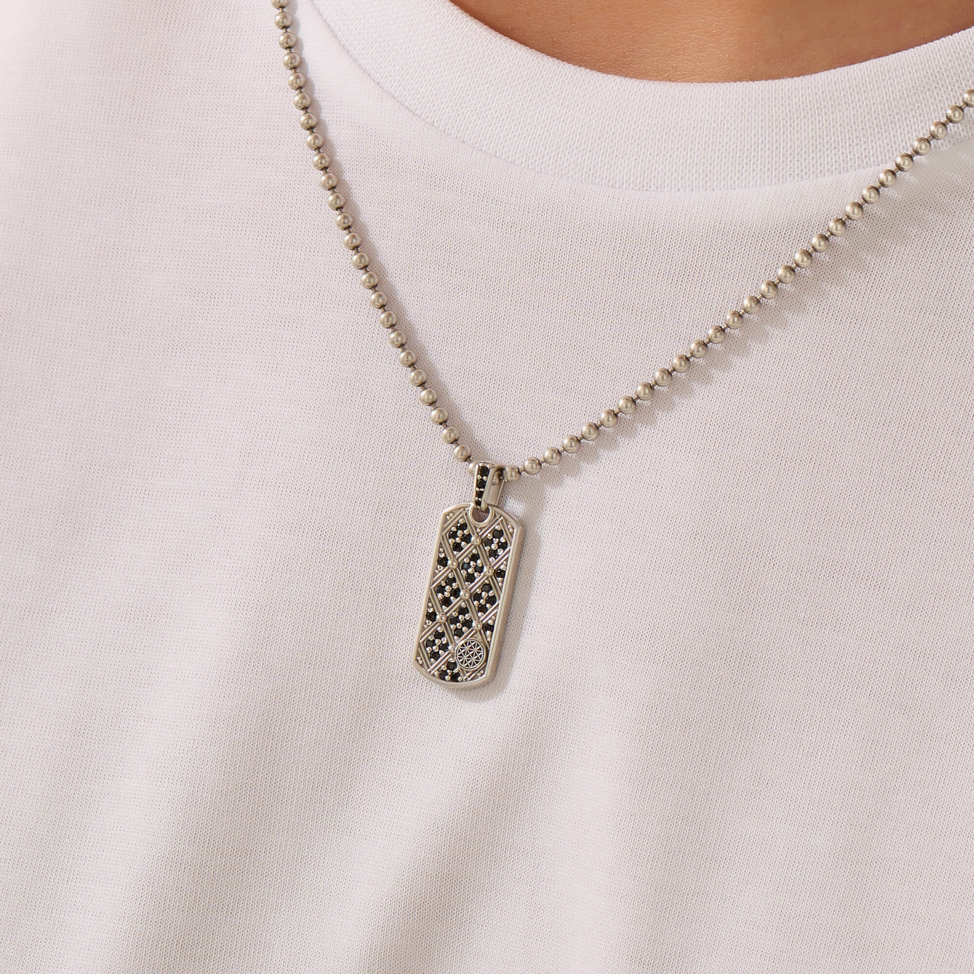 Lattice Tag Pendant in 925 Sterling Silver for Men