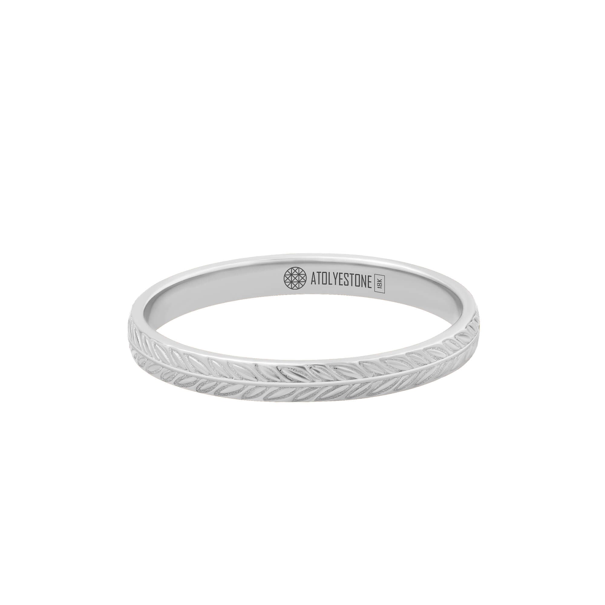 Laurel Wreath Band Ring in Solid White Gold