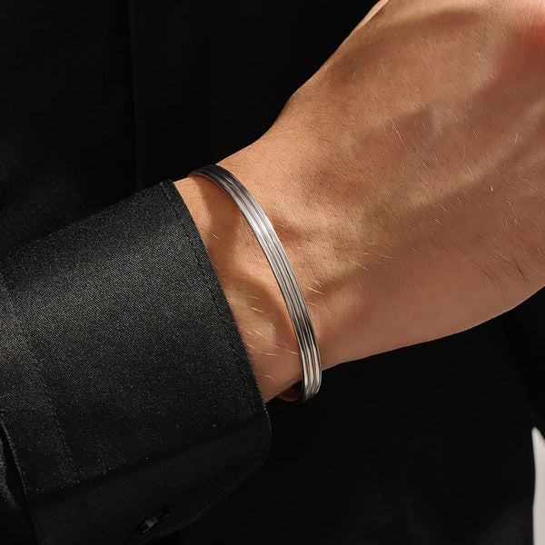 Lined Cuff Bracelet in 925 Solid Silver