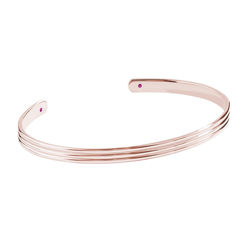 Solid Gold Lined Open Bangle Bracelet with Ruby Details - Rose Gold