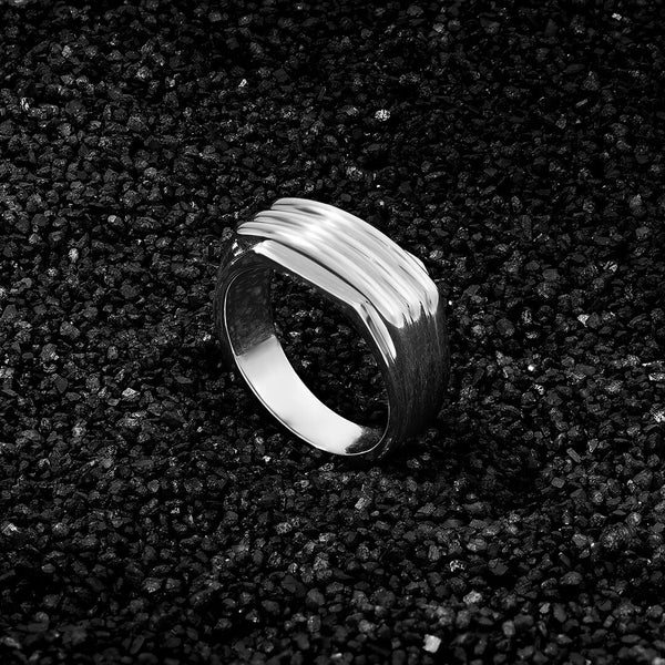 Men's 925 Sterling Silver Lined Signet Ring