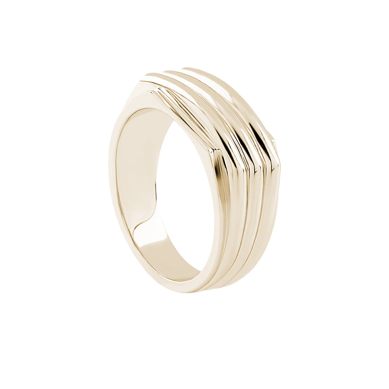 Men's Real Gold Modern Lined Signet Ring