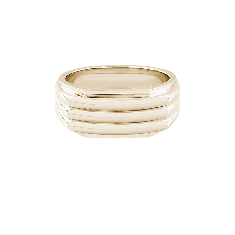 Men's Three Line Signet Ring in Real Gold