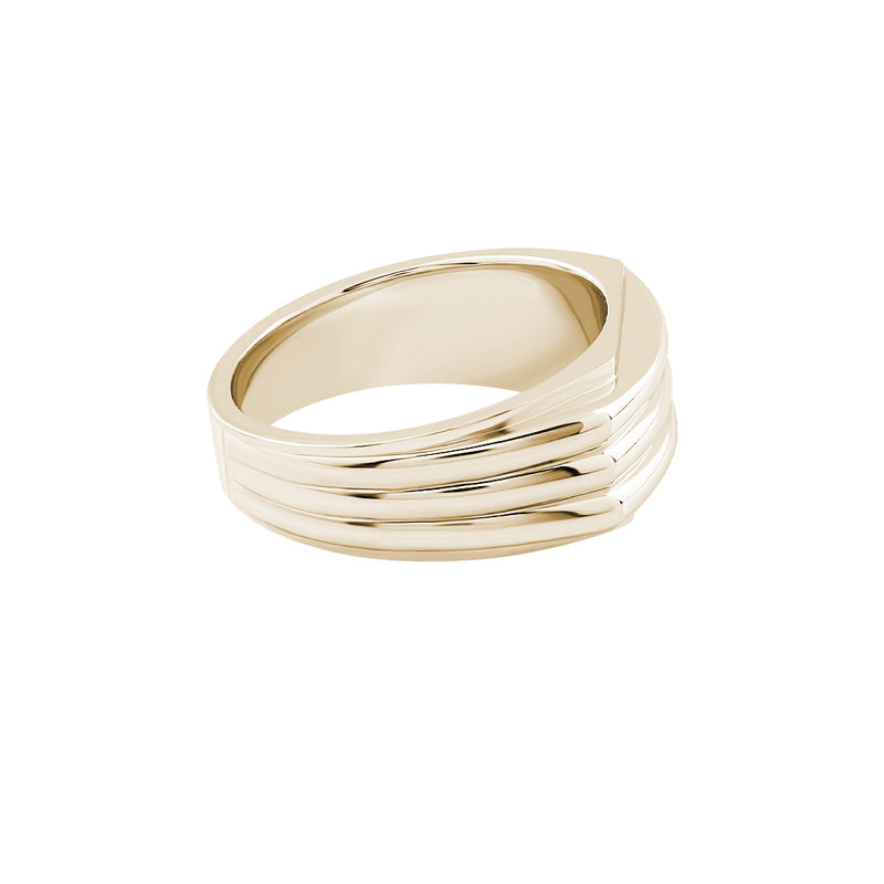 Men's Three Line Signet Ring in Solid Gold