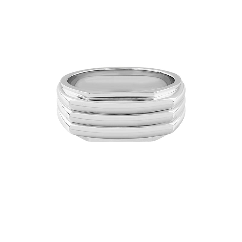 Men's 925 Sterling Silver Three Line Signet Ring