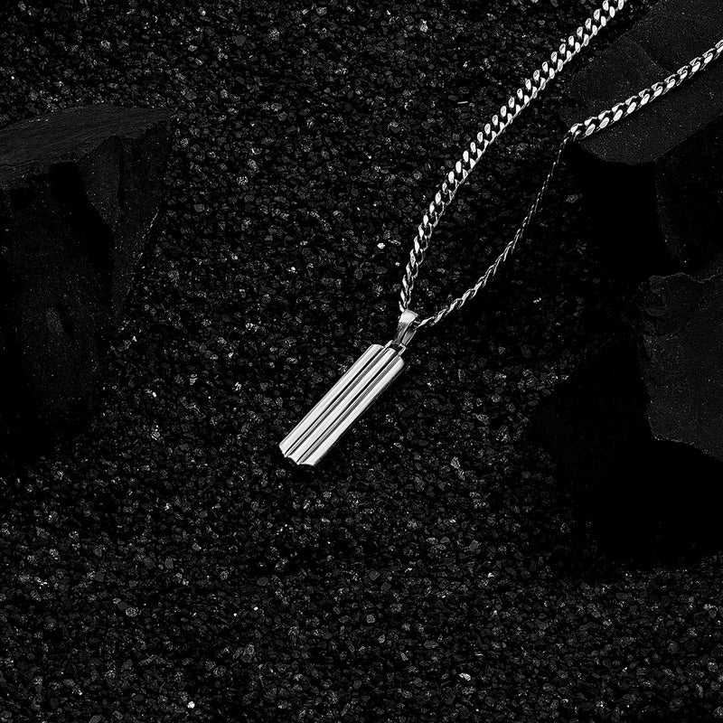 Men's 925 Sterling Silver Tag Necklace with Lines